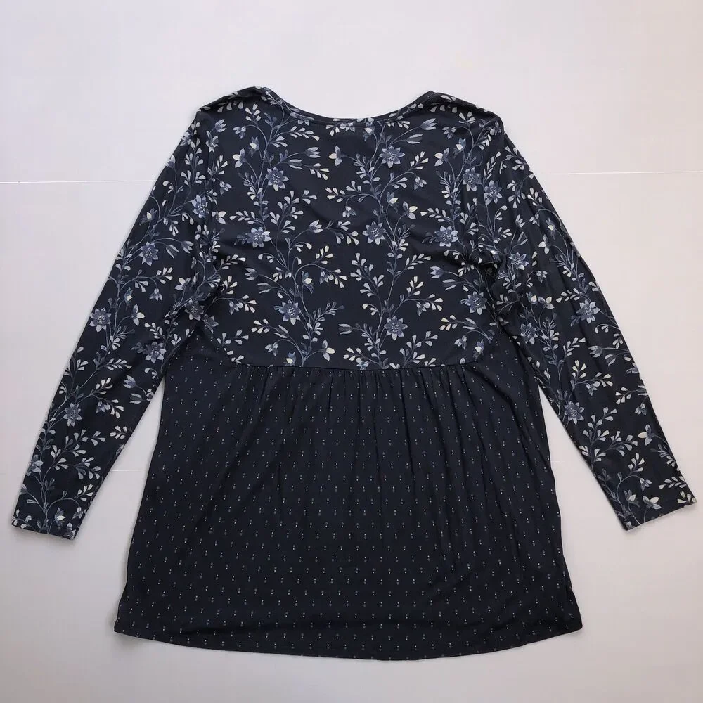 J. Jill Women Large Blue Floral Baby Doll Peplum Tunic Top Cottagecore Flowy